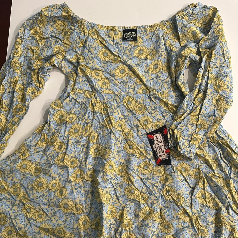 Charming Floral Kids Dress in Blue and Yellow